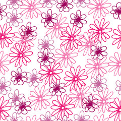 beautiful blooming flower illustration on white background. pink and magenta outline. seamless pattern, hand drawn vector. doodle art for wallpaper, wrapping paper and gift, fabric, textile, backdrop.