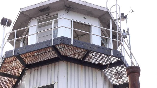 Close-up of guard tower seen from low angle at Eastern State Penitentiary.