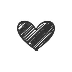 Shaded black heart. Doodle sketch isolated on white background. Hand drawn illustration