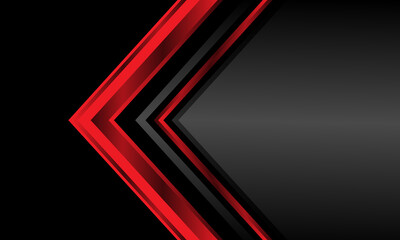 Abstract red glossy arrow direction with grey metallic blank space on black design modern futuristic background vector