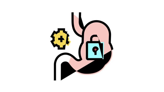 stomach work stop animated color icon. stomach work stop sign. isolated on white background