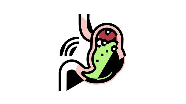 indigestion stomach animated color icon. indigestion stomach sign. isolated on white background