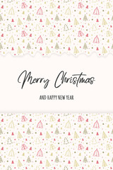 Greeting card with Christmas trees and wishes. Vector