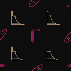 Set line Longboard or skateboard, Skate park and Tool allen keys on seamless pattern. Vector