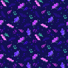 Seamless autumn pattern with leaves, plants 