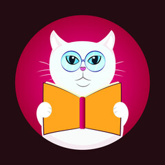Vector cat reads a book. Cat with glasses with a book. For printing on fabric paper wallpaper.