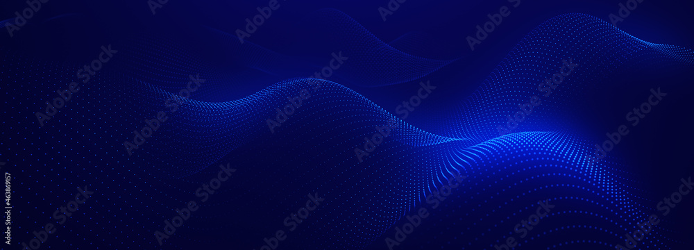 Wall mural creative motion waving dots texture with glowing defocused particles. technology digital wave backgr