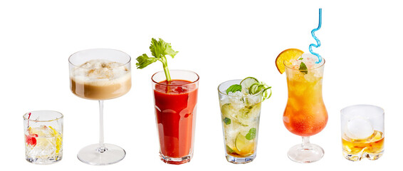 Collection of assorted refreshing cocktails