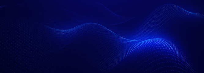 Creative motion waving dots texture with glowing defocused particles. Technology digital wave background concept. Cyber or technology background.