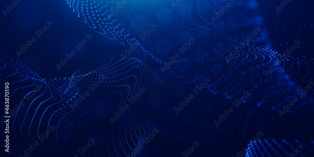 Wall mural creative motion waving dots texture with glowing defocused particles. technology digital wave backgr