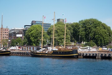 Big galleon ship prow at in port