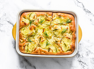 Rosemary potatoes fragrant olive oil focaccia - a delicious snack, tapas in Italian style
