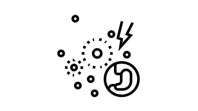 infection digestion system animated line icon. infection digestion system sign. isolated on white background