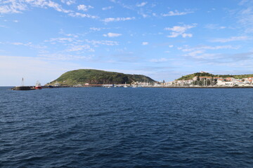 The town of Horta viewed from the sea, Faial island, Azores
