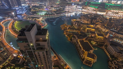 Aerial view to Old Town Island from above night timelapse.