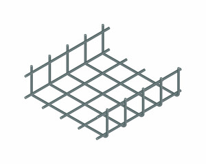 Isometric vector illustration tied rebar cage isolated on white background. Realistic steel reinforcement bars icon. Construction rebar. Steel rods used for reinforcing concrete. Building materials. - obrazy, fototapety, plakaty