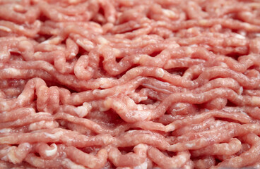 Raw chicken minced meat as background, closeup