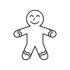 Ginger bread man thin line icon. Christmas food attribute Vector illustration.