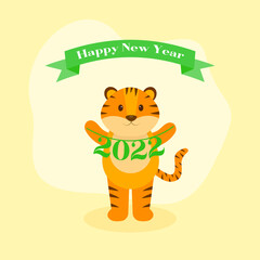 This is a card for the new year with a tiger on a light background.