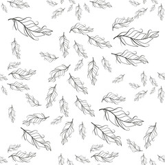 Pastel-colored seamless feather pattern. Seamless background with feathers of bird.