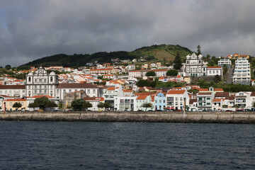 Fototapeta na wymiar The town of Horta viewed from the sea, Faial island, Azores