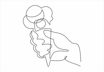 continuous line drawing of hand holding ice cream cone