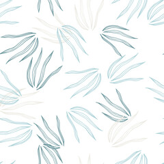 Fototapeta premium Modern doodle grasss seamless pattern isolated on white background.