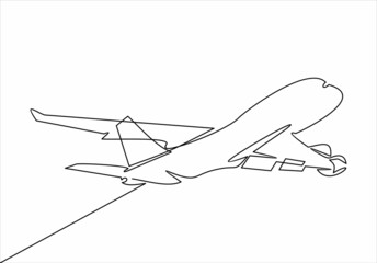 one line drawing of isolated vector object - passenger airplane