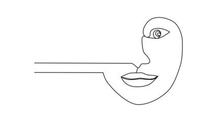 Woman face with flowers one line drawing. Continuous line drawing art. Flower bouquet in woman