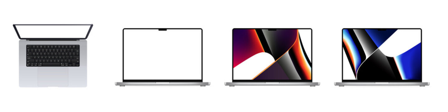 Macbook Pro 2021. Macbook pro m1 Pro. Vector. Macbook pro m1 Max. Realistic laptop computer mockup. Zaporizhzhia, Ukraine - October 19, 2021 Editable blank screen mock-up. Vector