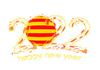 Happy New 2022 Year with flag of Catalonia.
