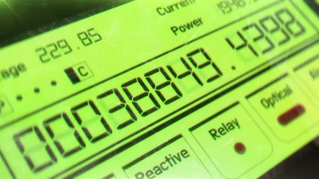 Realistic electricity meter calculating energy consumption, utility bill. Modern electric meter device