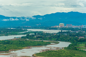 Wat Phra That Pha Ngao along with the Mekong River Chiang Saen District, Thailand Golden Triangle Viewpoint is the border of three countries, Thailand, Laos, and Myanmar.