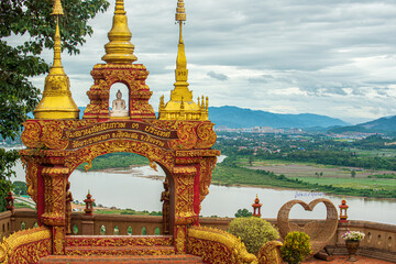 Chiang Rai, Thailand, 16 October 2021: Wat Phra That Pha Ngao along the Mekong River. Chiang Saen...