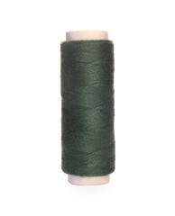 Spool of dark green sewing thread isolated on white