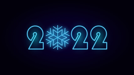 New year 2022 numbers with neon effect and snowflake