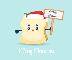 Cute bread holding Christmas sign for christmas holiday Premium Vector