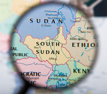 Magnifying Glass Over South Sudan Map