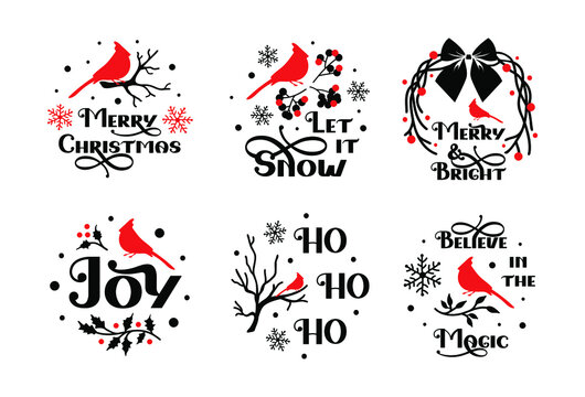 Christmas ornament with cardinal birds. Merry Christmas. Circle ornament decoration.