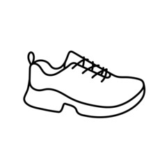 Sneaker shoe, boot. Sport equipment line sketch. Hand drawn doodle outline icon. Vector black and white freehand fitness illustration