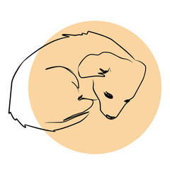 Vector illustration of sad dog. Line art.