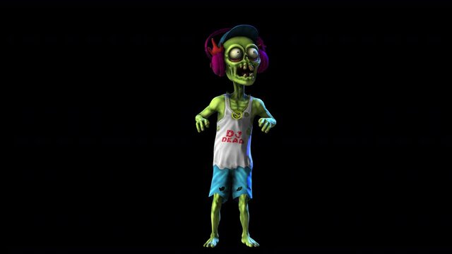 Seamless animation of a raver zombie house dancing isolated with alpha channel. Funny cartoon character for Halloween background.