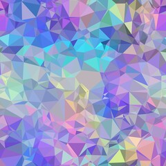 Seamless iridescent triangle pattern for surface pattern print. High quality illustration. Blue and purple holographic vivid trendy swatch. Funky contemporary graphic tile for background or textile.