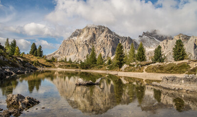 Naklejka na ściany i meble Scenic landscape of Dolomites in Italy during autumn time