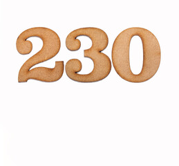 Number 230 - Piece of wood isolated on white background