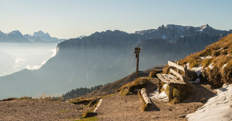 Scenic landscape of Dolomites in Italy during autumn time