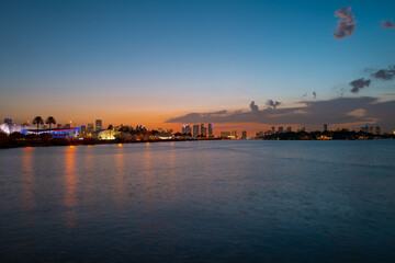 Obraz premium Miami city night skyline. Miami cityscape at night.