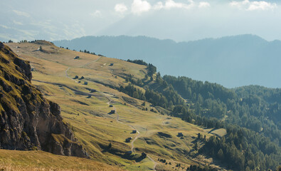 Scenic landscape of Dolomites in Italy during autumn time