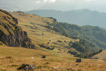 Scenic landscape of Dolomites in Italy during autumn time