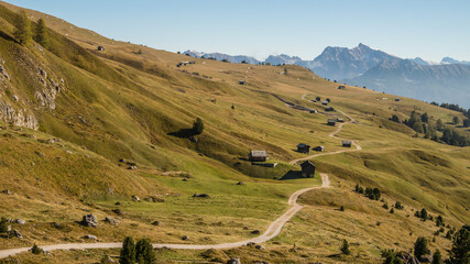 Scenic landscape of Dolomites in Italy during autumn time